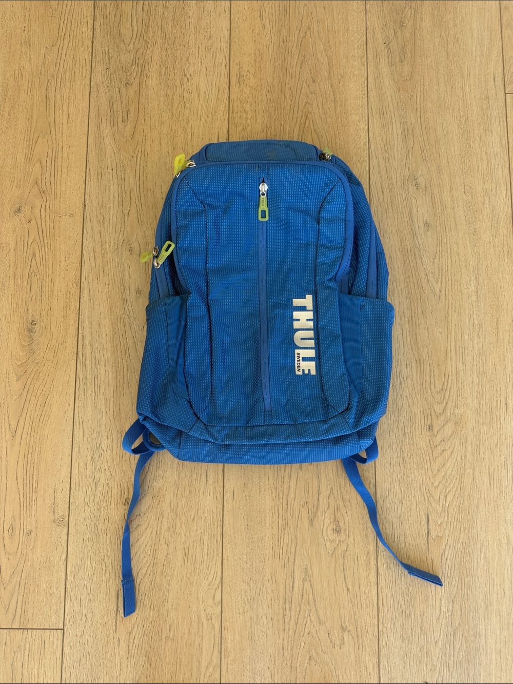 Thule Blue Backpack with Lime Accent Zippers